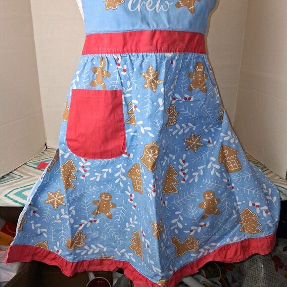 Pantry Blue Brown & Red Gingerbread Man Apron, 1 Pocket, Tie at Neck & Waist - Picture 2 of 4